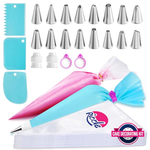 124 Pcs Cake Decorating Kit with 100 Anti-Burst Piping Bags, 16 Tips & Scrapers