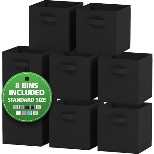 Collapsible Fabric Storage Cubes Pack of 8 Black 10.5x11 Inch