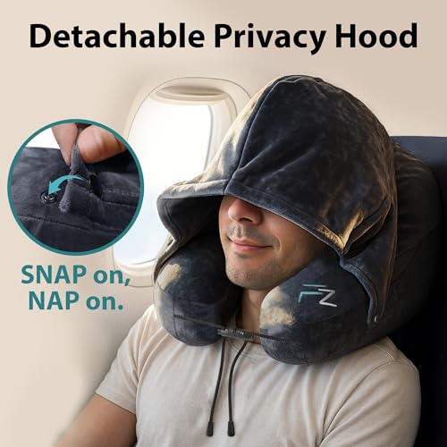 Inflatable Neck Pillow for Travel - H-Shape Hooded Airplane Pillow
