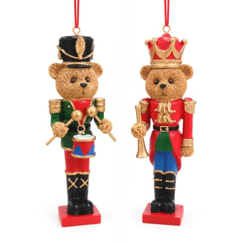 3D Teddy Bear Christmas Ornaments Set of 2 - Resin Holiday Tree Decorations