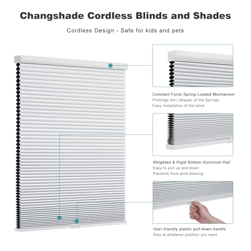 Blackout Cordless Cellular Shades - 34.5" x 64" Honeycomb Blinds
