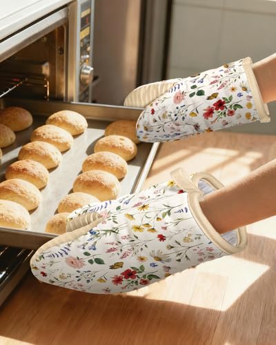 Vintage Floral Mini Oven Mitts - Heat Resistant Cotton Kitchen Gloves