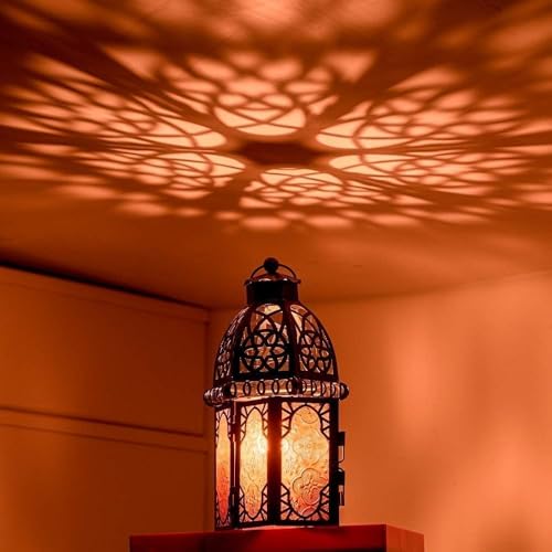DECORKEY 11'' Medium Amber Moroccan Lantern for Indoor & Outdoor Decor