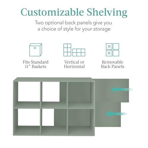 6-Cube Storage Organizer Bookshelf with Customizable Back Panels - Sage
