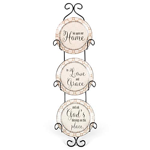 Inspirational Ceramic Wall Plate Set with Metal Display Rack