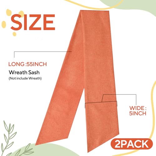 2-Pack Orange Wreath Sash, 55-Inch Polyester Ribbon for Front Door Decor