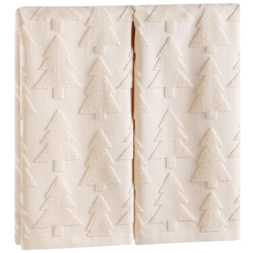 Christmas Tree Beige Hand Towels Set - Holiday Decorative Kitchen & Bathroom Towels - 2 Pack