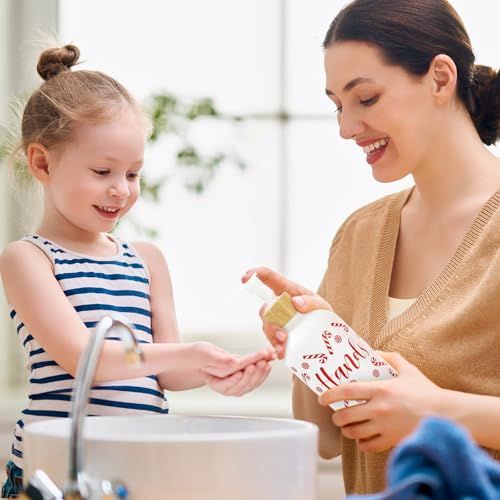 FYSUIMU Christmas Candy Theme Glass Soap Dispenser Set with Wooden Tray - Refillable Liquid Hand & Dish Soap Pump, 2 Pack