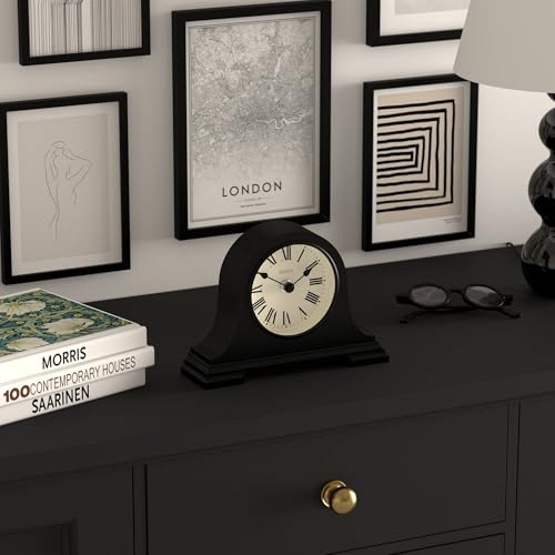 Small Mantel Clock, Traditional Napoleon Hat Design, Black, Roman Numerals