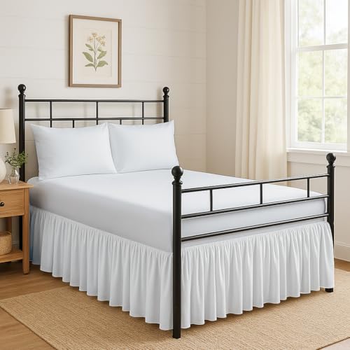 Ruffled Microfiber Bed Skirt with Split Corners - 18 Inch Drop, Full, White