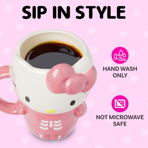 Hello Kitty Halloween Skeleton Mug 20oz - 3D Sculpted Ceramic Cup, Official Sanrio