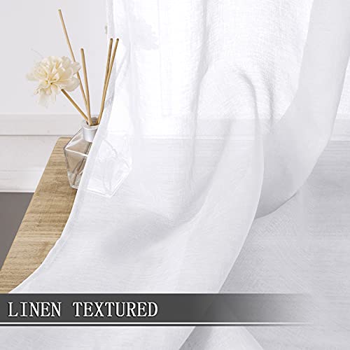 White Linen Textured Short Sheer Curtains - Light Filtering (54 x 45 in, Set of 2)