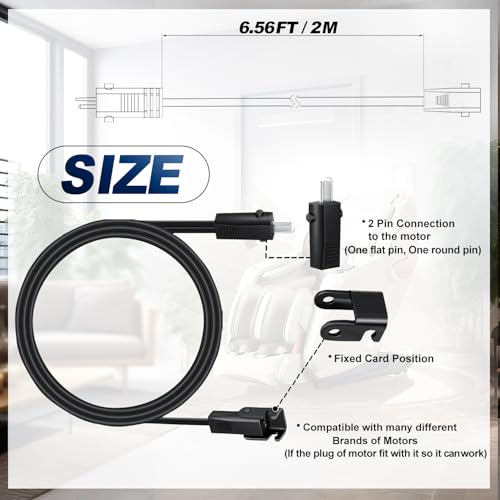 6.6ft Recliner Power Cord Extension 2 Pin Cable for Electric Lift Chair