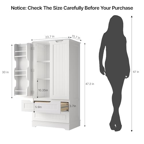 Gizoon 47-Inch White Pantry Cabinet with 2 Drawers & 6 Shelves for Small Spaces