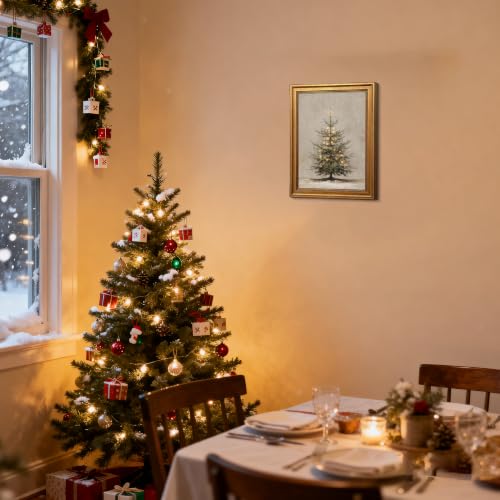 MUWAK Lighted Christmas Tree Wall Decor 16x12in Framed Canvas Christmas Wall Art