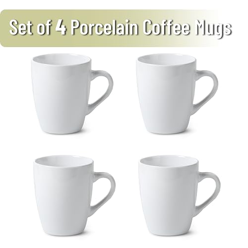 BTaT White Ceramic Coffee Mug Set 4 Pack 12oz - Brew To A Tea