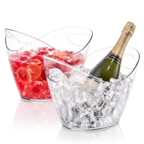 USUIT 4L Clear Plastic Ice Bucket - Pack of 2, Wine & Beer Chiller for Parties