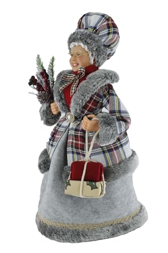 Windy Hill 16-Inch Mrs. Claus Tartan Plaid Holiday Decor Figurine