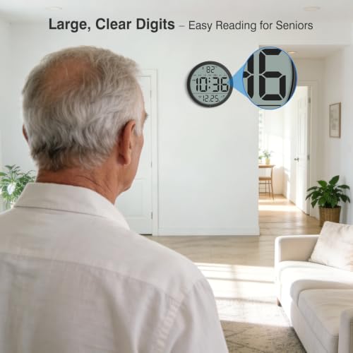 8-Inch Atomic Wall Clock with Smart Backlight, Indoor Temperature and Date