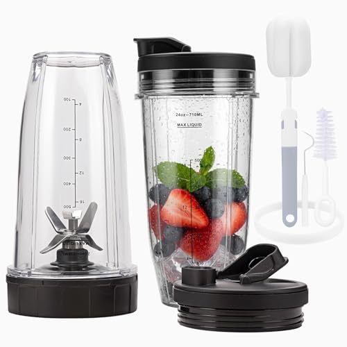 7-Fin Blender Blade Replacement with 24oz Cups and Sip & Seal Lids