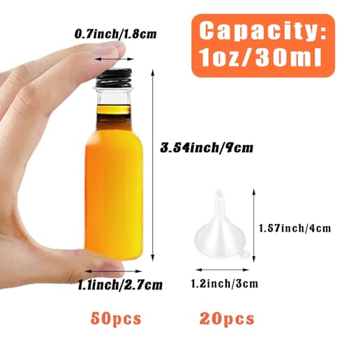 50 Pack 1oz Mini Liquor Bottles with 20 Funnels - Empty Spirit & Travel Bottles