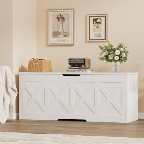 47.2" Farmhouse Wooden Storage Chest with Safety Hinge, White