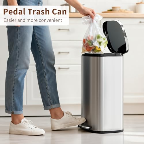 13 Gallon Stainless Steel Trash Can with Soft-Close Step Pedal