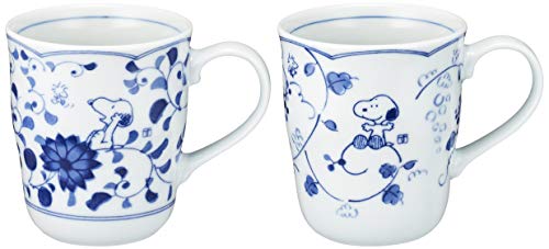 Sunupii Indigo Arabesque & Grape Mug Set with Presentation Box – Japanese Porcelain, Mother's Day Gift, Pair of Arabesque Patterned Mugs