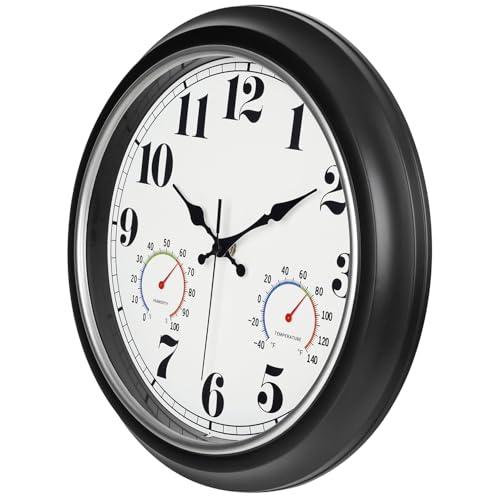 13-Inch Waterproof Outdoor Wall Clock with Thermometer & Hygrometer