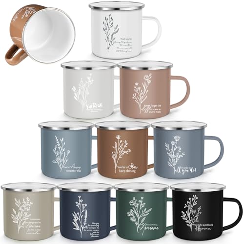 10 Pack 12oz Enamel Coffee Mugs - Employee Appreciation Gifts Bulk