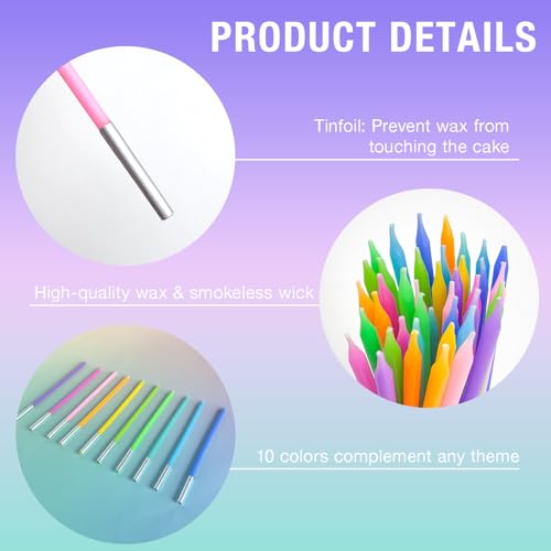 40 Rainbow Birthday Candles - 5.5” Tall, Smokeless & Unscented