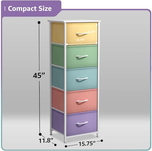 5-Drawer Fabric Dresser with Wood Top, Kids Bedroom Storage Organizer