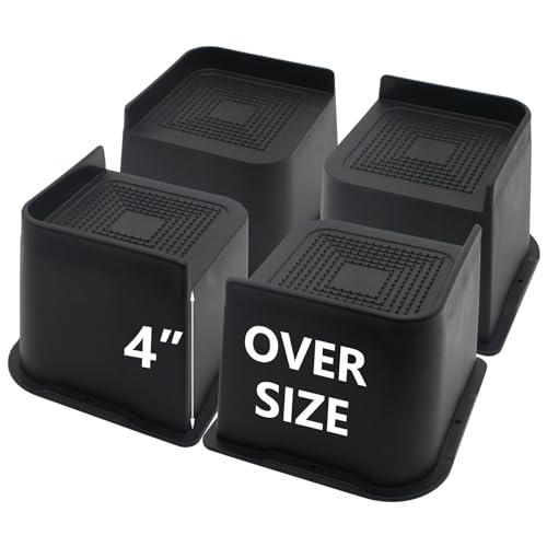Heavy Duty 4 Inch Bed Risers (4 Pack) - Oversized L-Shape Furniture Lifts