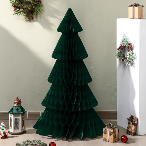 Poen Dark Green 3 ft x 20 in Honeycomb Paper Christmas Tree (3D) - Reusable