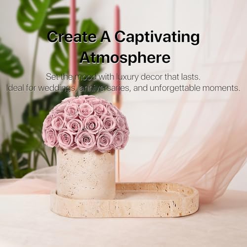 Preserved Flower Arrangement with Yellow Travertine Vase and Stone Tray