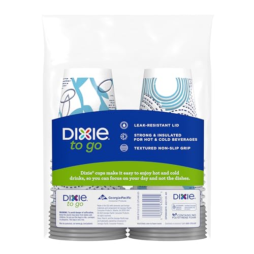Dixie To Go Disposable Insulated Paper Coffee Cups 12 oz, 14 Count with Lids