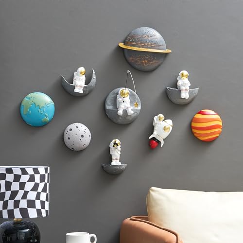 FJS Space Wall Decor Set of 5 - 3D Astronaut Wall Sculptures for Kids & Bedroom - Variation G