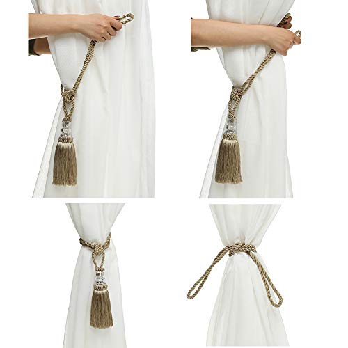 4-Pack Hand-Woven Tassel Curtain Tiebacks - Decorative Gold Holdbacks