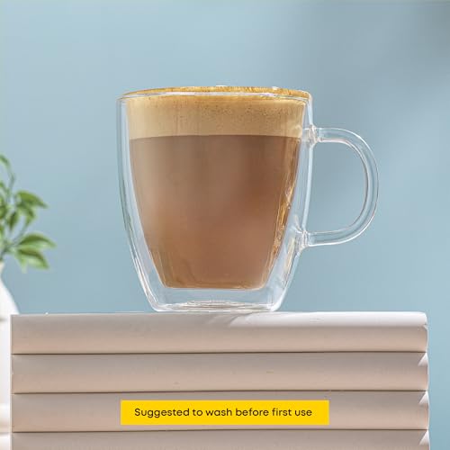 JoyJolt Savor Double Wall Insulated Glass Coffee Cups - Set of 2, 13.5oz, Clear - Coffee Mug Variation