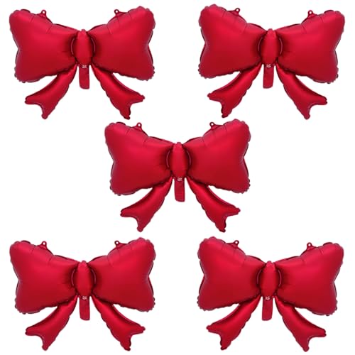 5Pcs Red Bow Balloon Set for Party Decorations, Red Centerpiece Foil Balloons