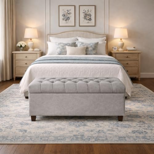 HomePop Grey Tufted Storage Ottoman Bench with Button Detailing - 40in