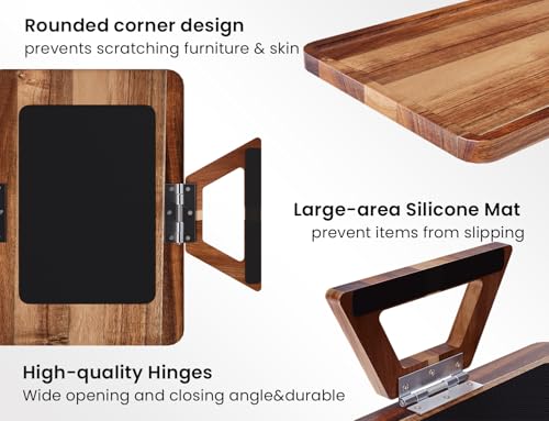 2 Pack Acacia Wood Sofa Arm Tray, Folding Clip-On Couch Table for Drinks