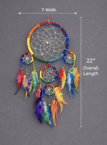 Rainbow Chakra Dream Catcher Wall Decor, 7-Inch Boho Hanging Ornament