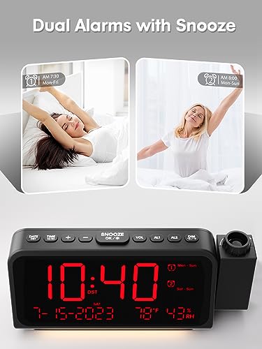 Digital Projection Alarm Clock with Ceiling Projector and Temperature Display