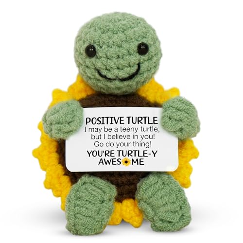 Handmade Crochet Turtle Encouragement Gift with Positive Message
