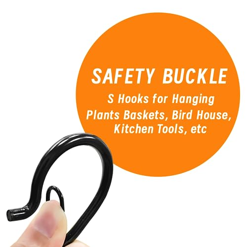 12-Pack 3.5-Inch Heavy Duty S Hooks with Safety Buckle - Black Metal Hangers