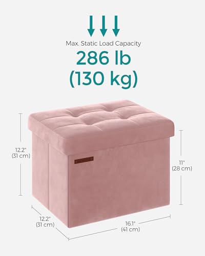 Small Velvet Folding Storage Ottoman, Tufted Foot Rest Stool - Pink