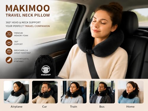 Memory Foam Travel Neck Pillow with Adjustable Support - Soft & Compact