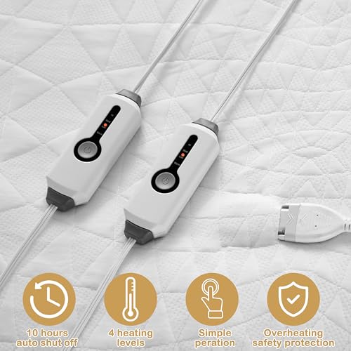 Queen Electric Mattress Pad with Dual Controllers, 4 Heat Levels