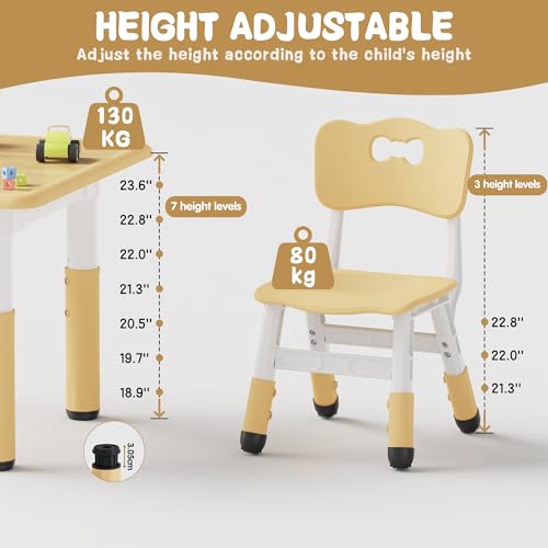 Height Adjustable Kids Table and 2 Chairs Set - Beige Toddler Desk
